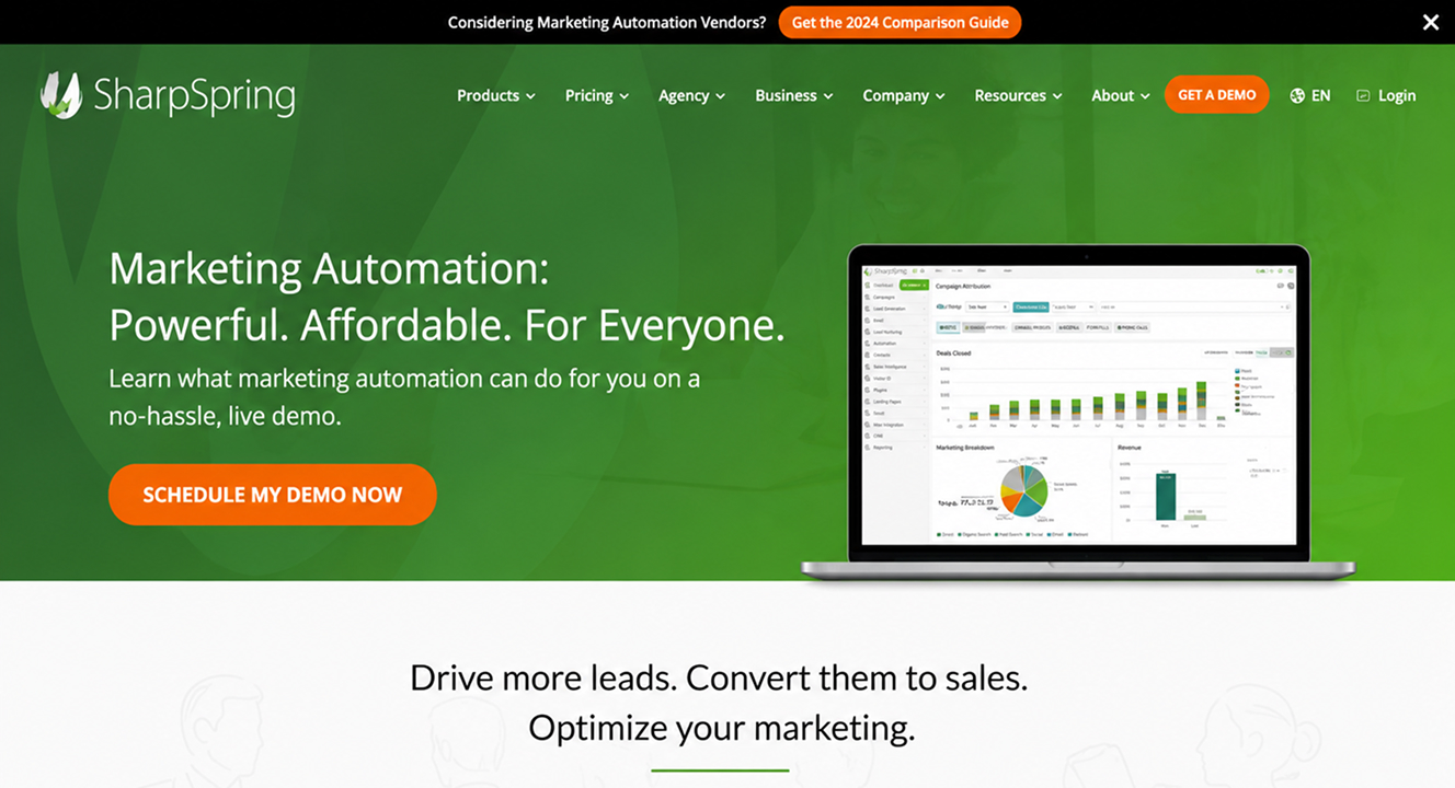 Refreshed SharpSpring marketing homepage